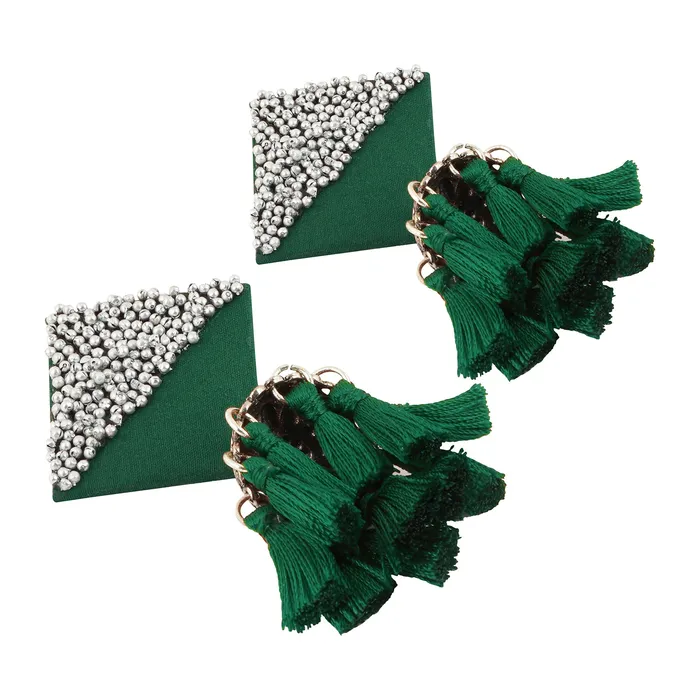 Teejh Earrings Teejh Samreen Green Tassel Earring Teejh Earrings Teejh Samreen Green Tassel Earring