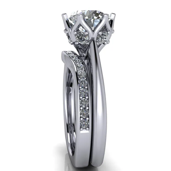 Fire Brilliance Rings Jada Round Center Stone 6 Prong Royal Diamond Crown Solitaire Ring