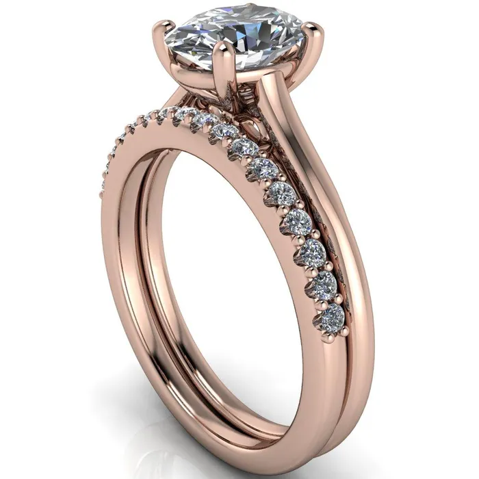 Fire Brilliance Willie Oval Lab Grown Diamond Center Stone Bow Under Cathedral Engagement Ring Rings