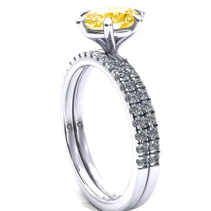 Rings Fire Brilliance Alessandra Oval Canary Yellow 6 Claw Prong Diamond Accent Engagement Ring