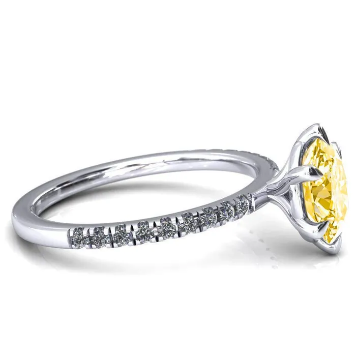 Rings Fire Brilliance Alessandra Oval Canary Yellow 6 Claw Prong Diamond Accent Engagement Ring