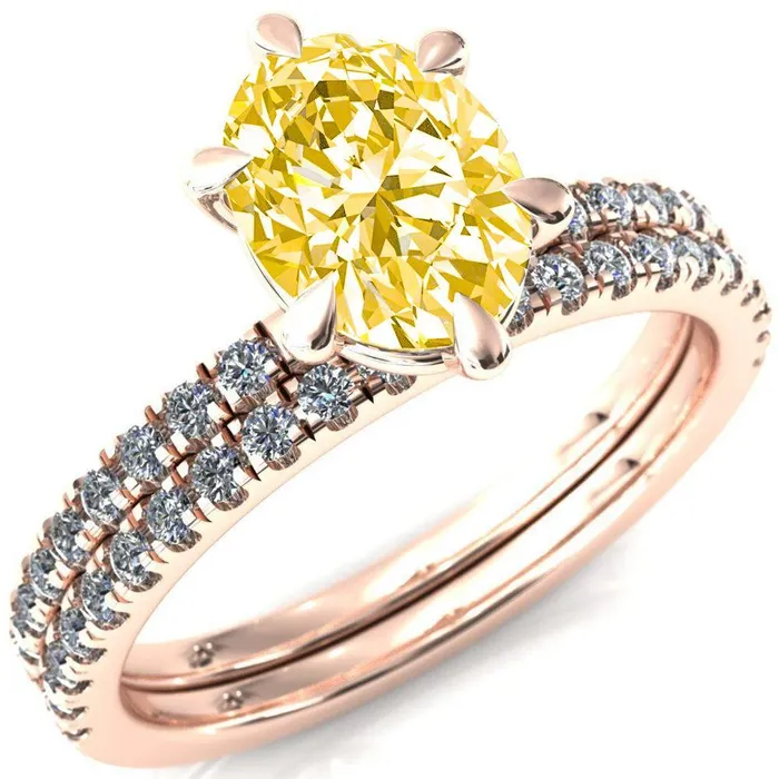 Rings Fire Brilliance Alessandra Oval Canary Yellow 6 Claw Prong Diamond Accent Engagement Ring