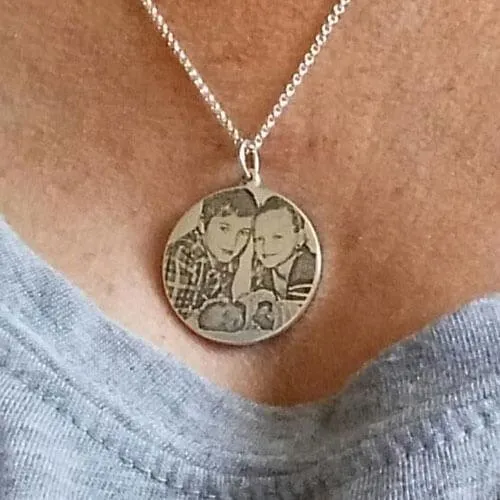 Custom Photo Engraved Necklace in Sterling Silver Ideal for Mothers and Pet Memorials Belbren Necklaces