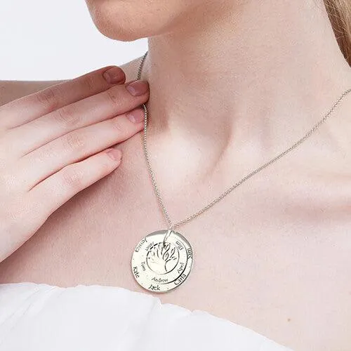 Personalized Family Tree Necklace with Two Discs Engraved Names 925 Sterling Silver Custom Mothers Jewelry Gift for Grandmothers Belbren Necklaces