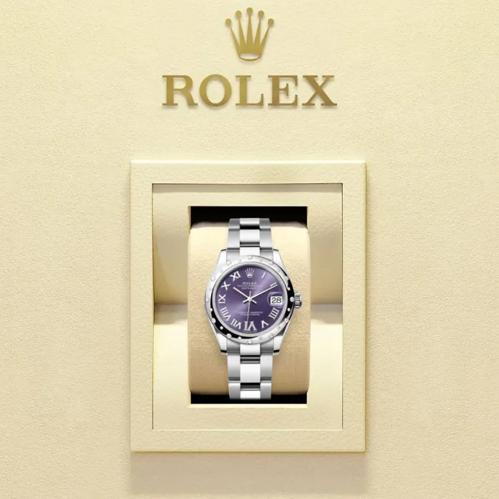 Rolex Rolex Datejust 31mm Ref 278344rbr0027 Aubergine Purple Roman Diamond Dial Diamond Bezel Stainless Steel Oyster Bracelet Womens Watch Bracelets