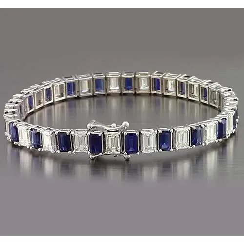 Blue Sapphire Emerald Cut Tennis Bracelet 12 Carats Jewelry New GB Bracelets