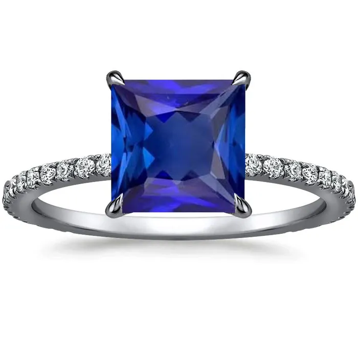 Blue Sapphire Engagement Ring With Pave Natural Earth Mined Diamond Accents 6 Carats HarryChadEntcom Rings