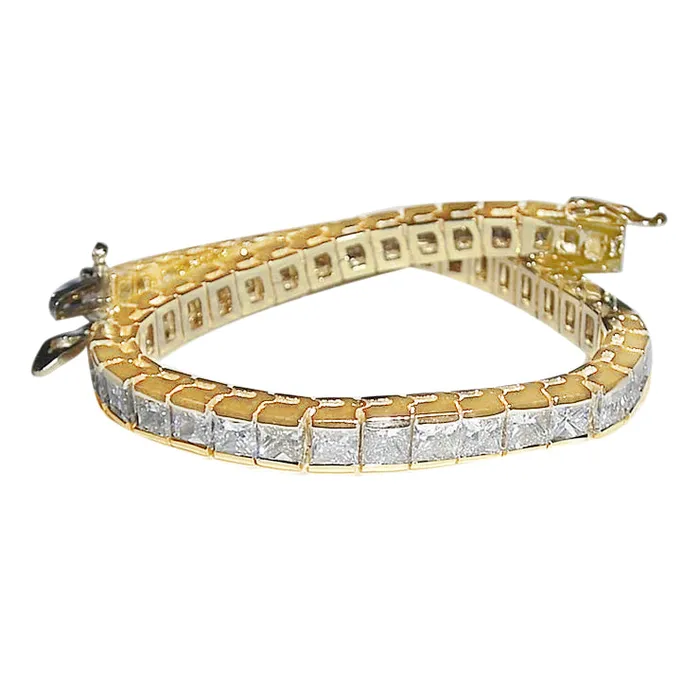 GB Bracelets 1250 Carat Princess Real Natural Earth Mined Diamonds Tennis Bracelet Yellow Gold