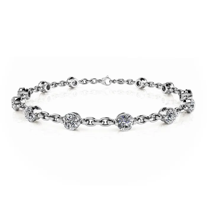 GB Bracelets Sparkling 9 Carats Round Natural Earth Mined Diamonds Tennis Bracelet White Gold 14K