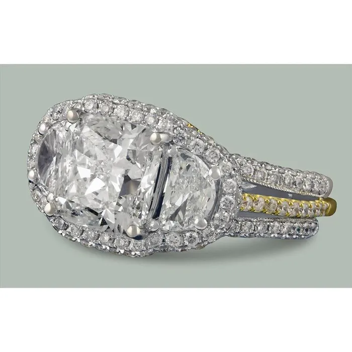 GB Custom Jewelry Cushion Half Moon Natural Earth Mined Diamond Halo Ring Rings