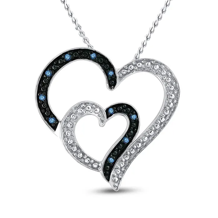 GND GND Sterling Silver Round Blue Color Enhanced Diamond Heart Pendant 120 Cttw Necklaces