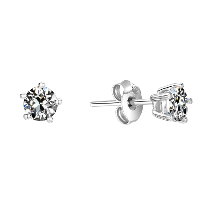 HarryChadEntcom Earrings Womens Solitaire Mined Diamond Old Cut Stud Earrings 5 Prong Set 2 Carats