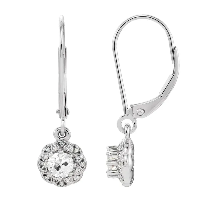 HarryChadEntcom Natural Diamond Leverback Halo Earrings 225 Carats Round Old Miner White Gold Earrings