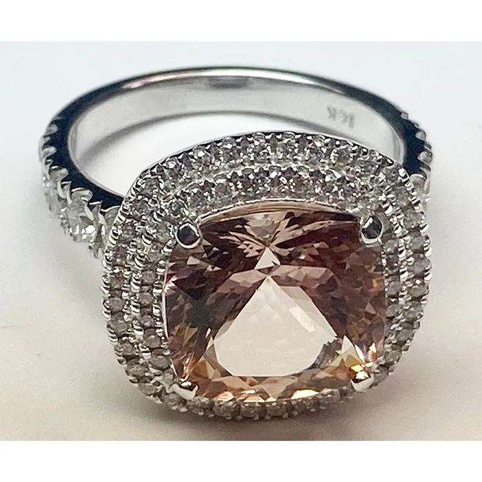 HarryChadEntcom Rings Cushion Morganite Diamond Ring HarryChadEntcom Rings Cushion Morganite Diamond Ring