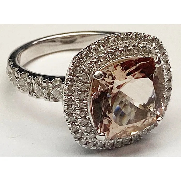 HarryChadEntcom Rings Cushion Morganite Diamond Ring HarryChadEntcom Rings Cushion Morganite Diamond Ring