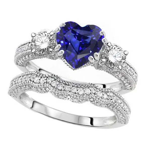 HarryChadEntcom Rings Natural Earth Mined Diamond Wedding Ring Set Heart Blue Sapphire Antique Style 350 Carats