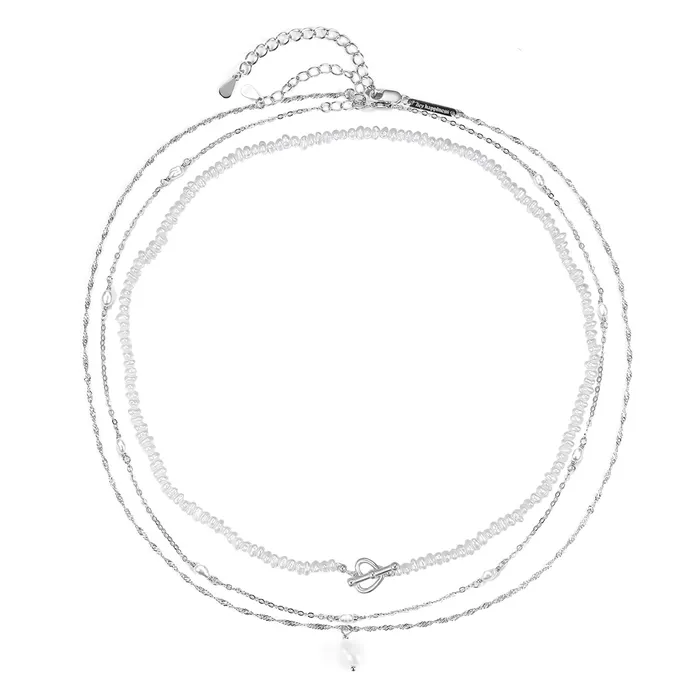 Hey Happiness Rings Pearl Layering Necklaces Set Sterling Silver