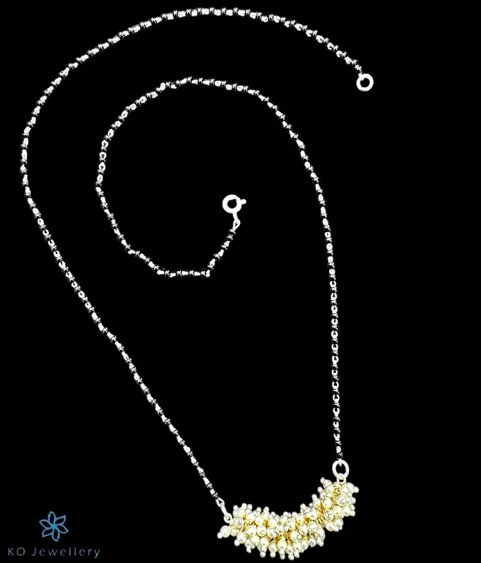 Necklaces The Yalini Silver Pearl Mangalsutra Necklace Gemstone