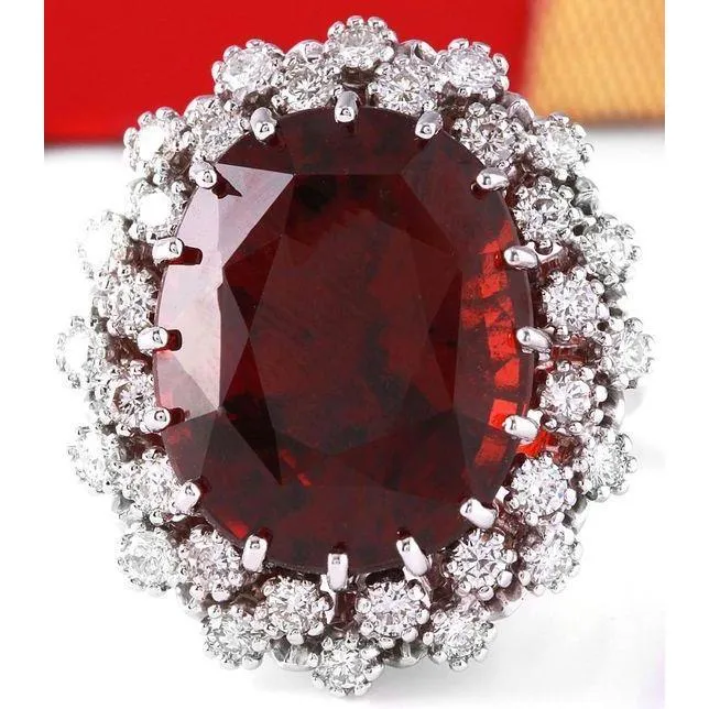 Rings 2175 Ct Hessonite Garnet And Natural Earth Mined Diamonds Wedding Ring 14K White Gold GB