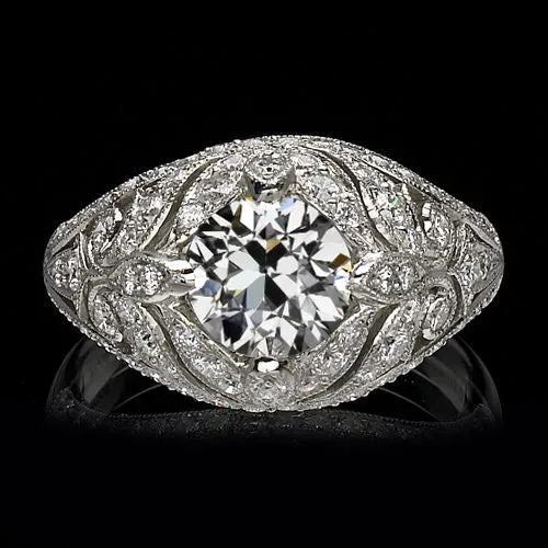 Rings HarryChadEntcom 2 Carats Vintage Style Solitaire Ring Round Old Mine Cut Genuine Natural Earth Mined Diamond