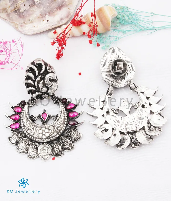 Silversmith Earrings The Aradhita Silver Peacock Chand Bali EarringsOxidised