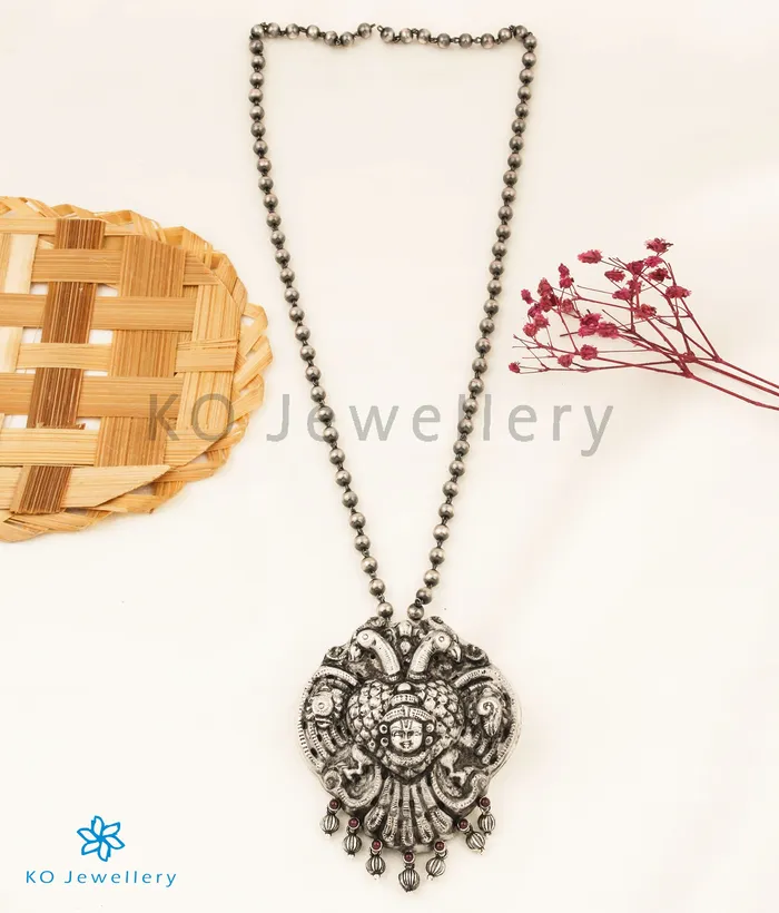 Silversmith Necklaces The Bhavya Gandaberunda Silver Nakshi Necklace
