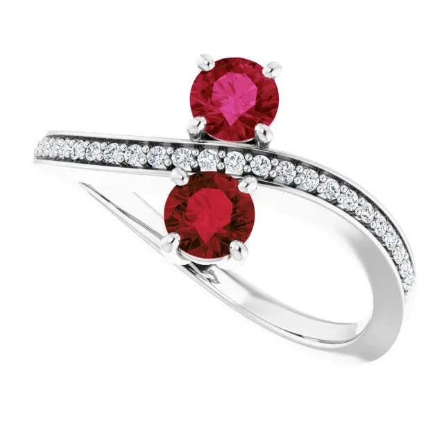 Toi et Moi Round Burma Ruby Natural Earth Mined Diamond Ring 150 Carats White Gold GB Rings