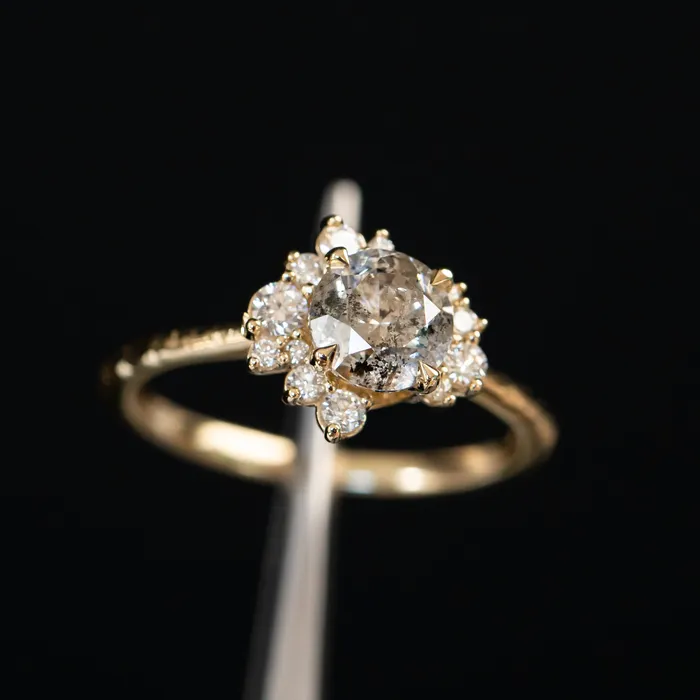 122ct Round Salt And Pepper Diamond Asymmetrical Cluster Ring In 14k Yellow Gold Anueva Jewelry Rings