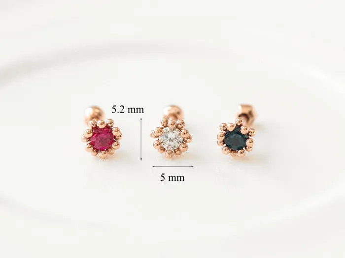 14K Gold Ball Flower Cubic Cartilage Earring 18G16G MinimalBijoux Earrings