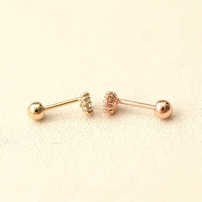 14K Gold Crown Rose cut Cubic Cartilage Earring 20G18G16G MinimalBijoux Earrings