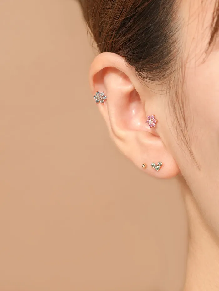 14K Gold Moissanite Colored Lovely Flower Cartilage Earring 20G18G16G MinimalBijoux Earrings