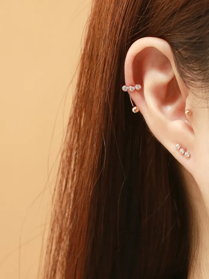 14K Gold Trio CZ Curve Piercing 20G MinimalBijoux PreStyled Sets