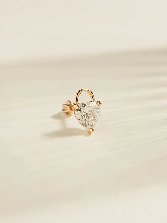 Earrings MinimalBijoux 14K Gold Lovely Heart Lock Cartilage Earring 18G16G
