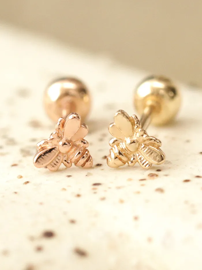 Earrings MinimalBijoux 14K Gold Mini Bee Cartilage Earring 20G18G16G