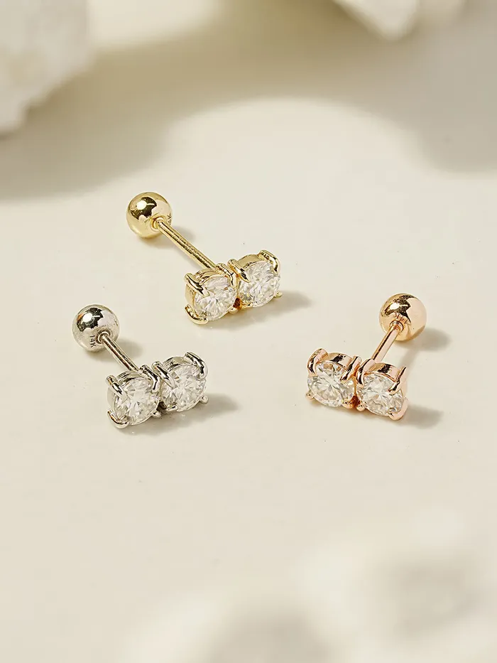Earrings MinimalBijoux 14K Gold Moissanite Double Cartilage Earring 20G18G16G