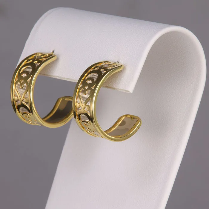 Earrings Moriartys Gem Art 14K Yellow and White Gold Heart Detail Hoop Earrings