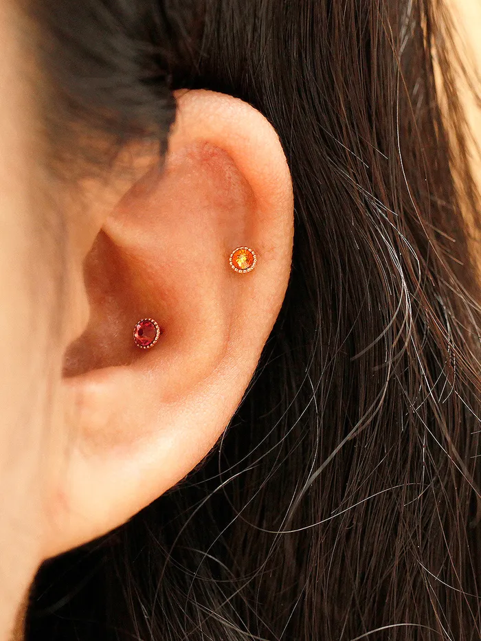 MinimalBijoux Earrings 14K Gold Stone Flower Ball Cartilage Earring 20G18G16G