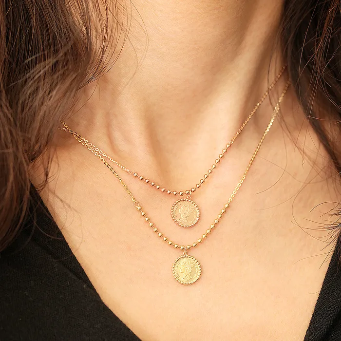 Necklaces MinimalBijoux 14K 18K Gold Elizabeth ball chain coin Necklace