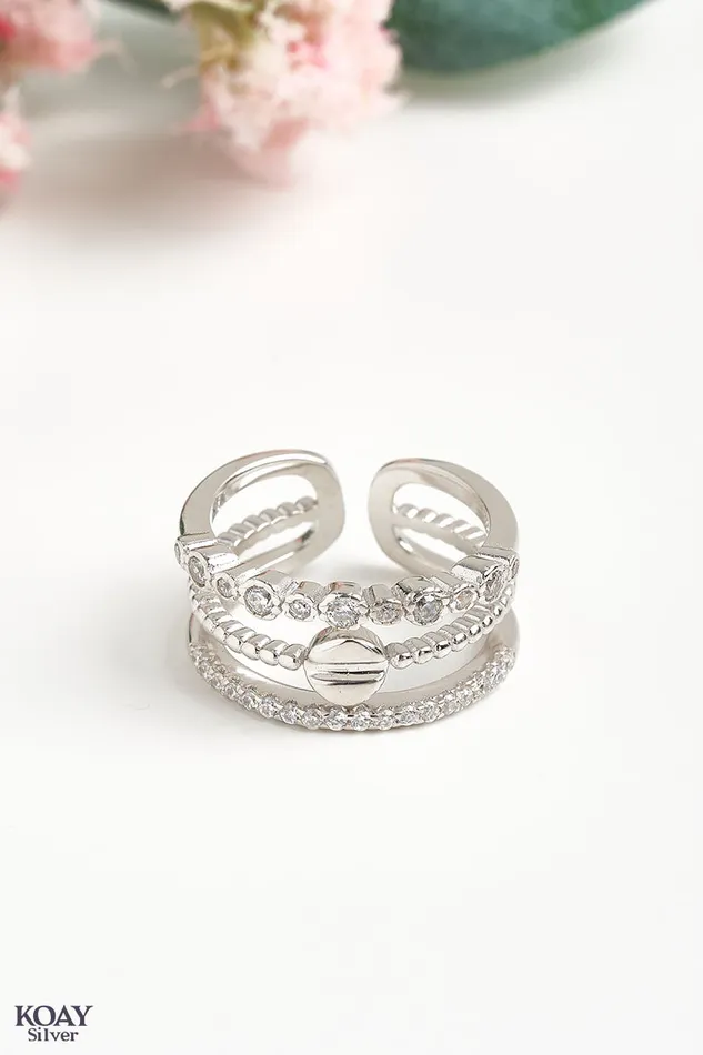 Rings KOAY Silver Store Stacked Zircon Ring