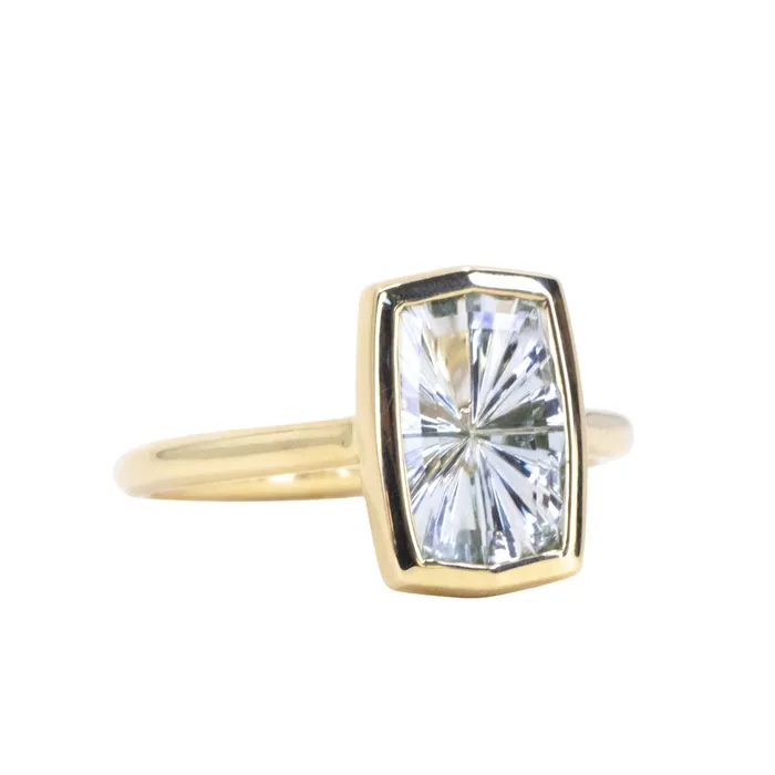 Rob Coggins Rings 259ct Fantasy Cut Untreated Montana Sapphire Contemporary Bezel Set Ring in 18k Yellow