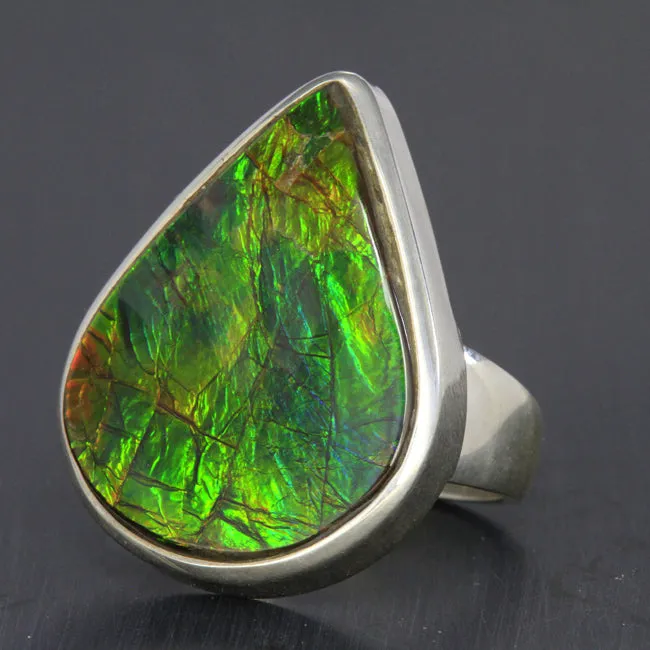 Sterling Silver Pear Shape Ammolite Ring Moriartys Gem Art Rings